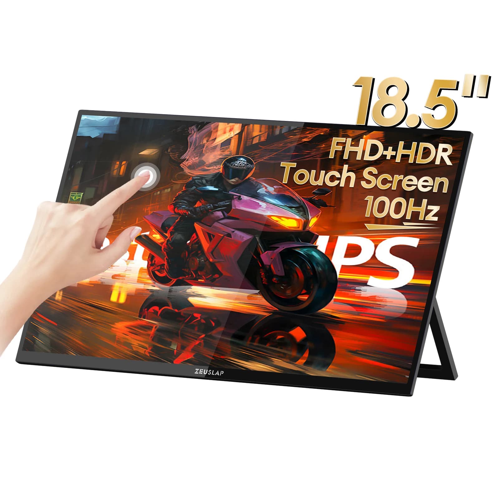 ZEUSLAP Monitor portatile touch screen da 18,5 pollici 100Hz 100% sRGB con supporto per schermo per telefono portatile Xbox PS4 PS5 Switch