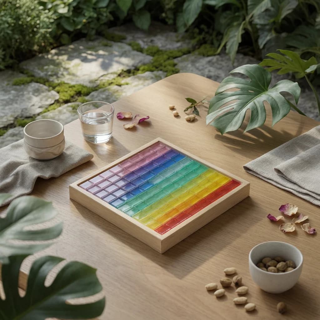 Acrylic Block Toy Board Child-Led Wooden Board with Acrylic Blocks Block Set with Wooden Pieces Educational Sensory Blocks