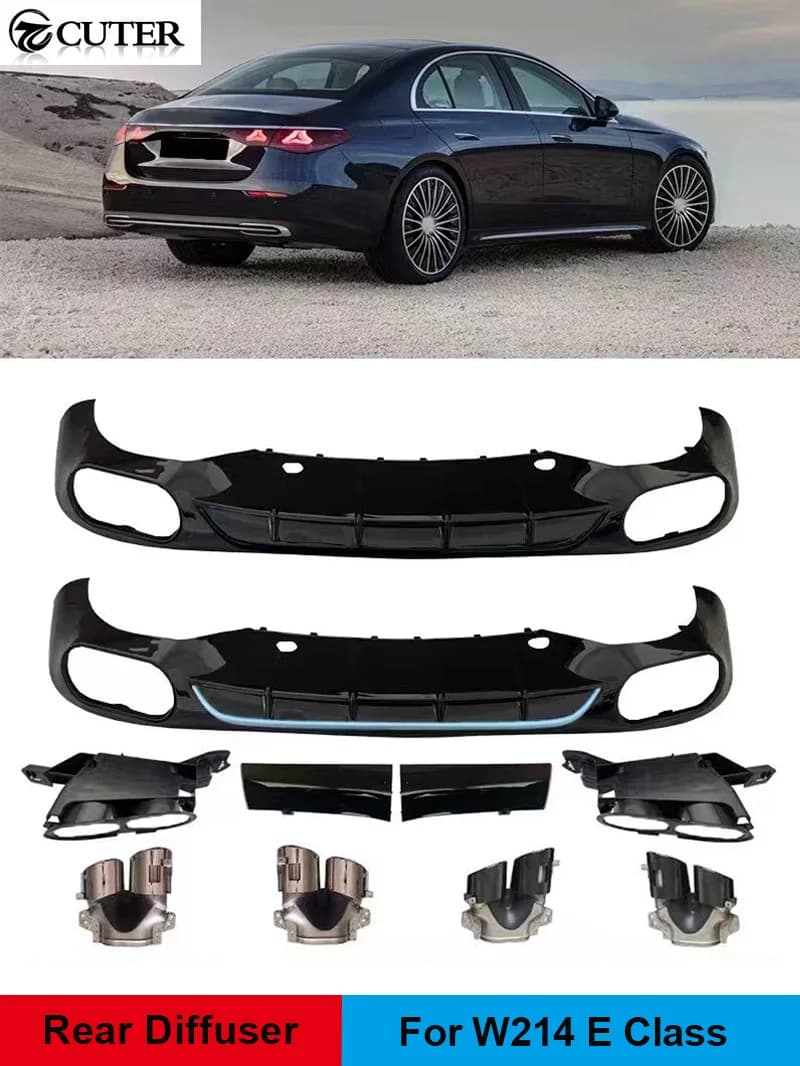 W214 E260 E300 E53 AMG Stile PP Paraurti posteriore Diffusore Punte di scarico per Mercedes Benz W214 E300 Kit carrozzeria 2024