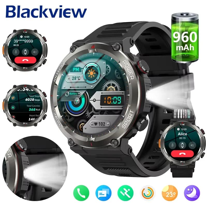 Blackview W50Pro Smartwatch con Chiamata Bluetooth, Batteria Grande da 960mAh, Monitoraggio Fitness, Impermeabile per Attività all'Aperto