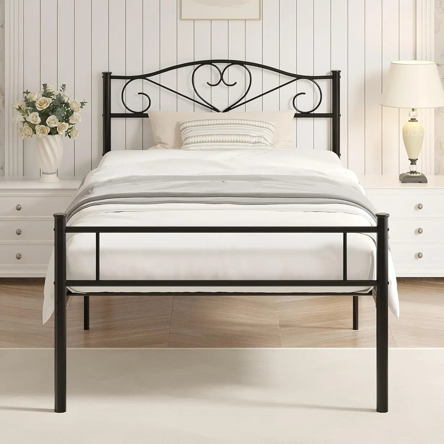 Structure Metal bed of 14 Poles with Headboard and Pediera, Base for Mattress Resistant with Stainless Steel Doges