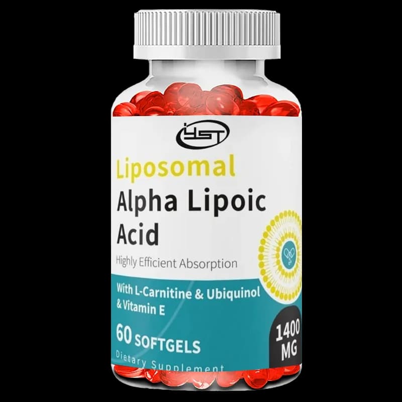 1400 mg lipoic alpha lipoic acid capsules, AALA supplement containing L-carnitine, pantenol (active coenzyme Q10), and vitamin E