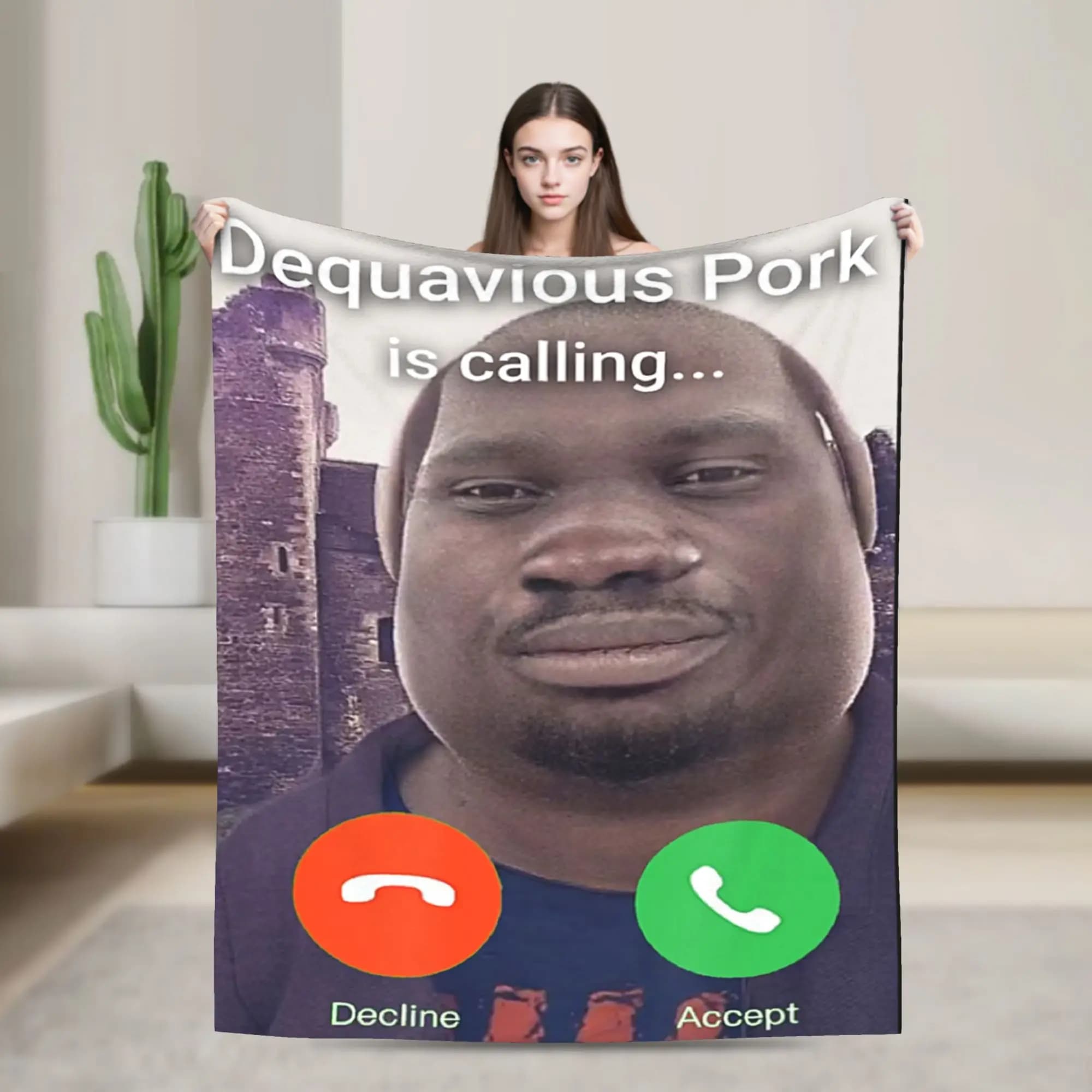 Dequavious Pork is Calling Flannel Blankets Winter Viral Video Phone Call UI Coperta calda e morbida per divano, sedia, letto