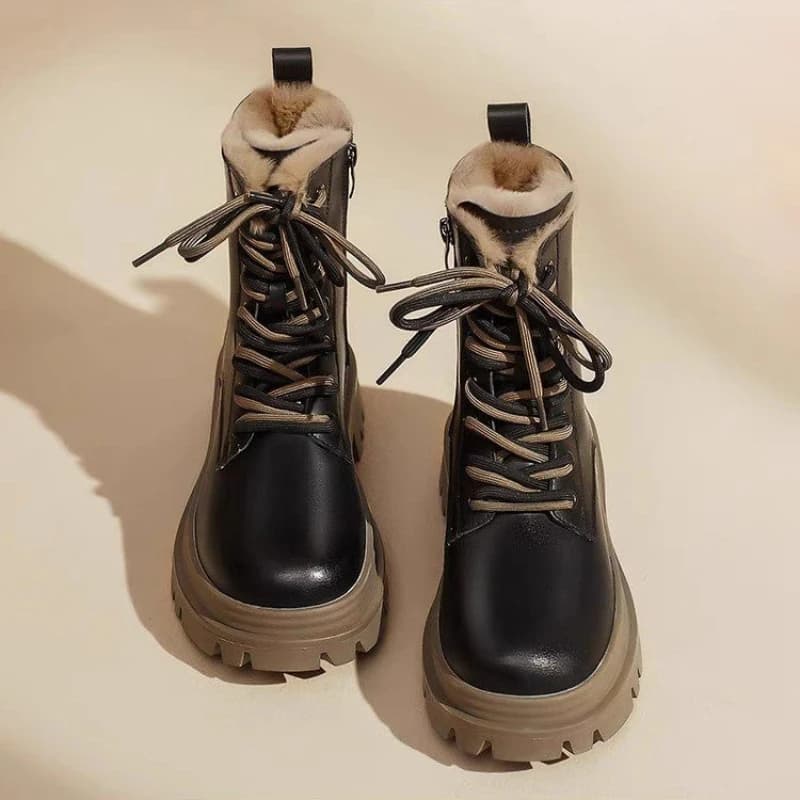 Nuovi stivali da neve invernali da donna, stivali da combattimento foderati e ispessiti con suola spessa, scarpe in cotone antiscivolo