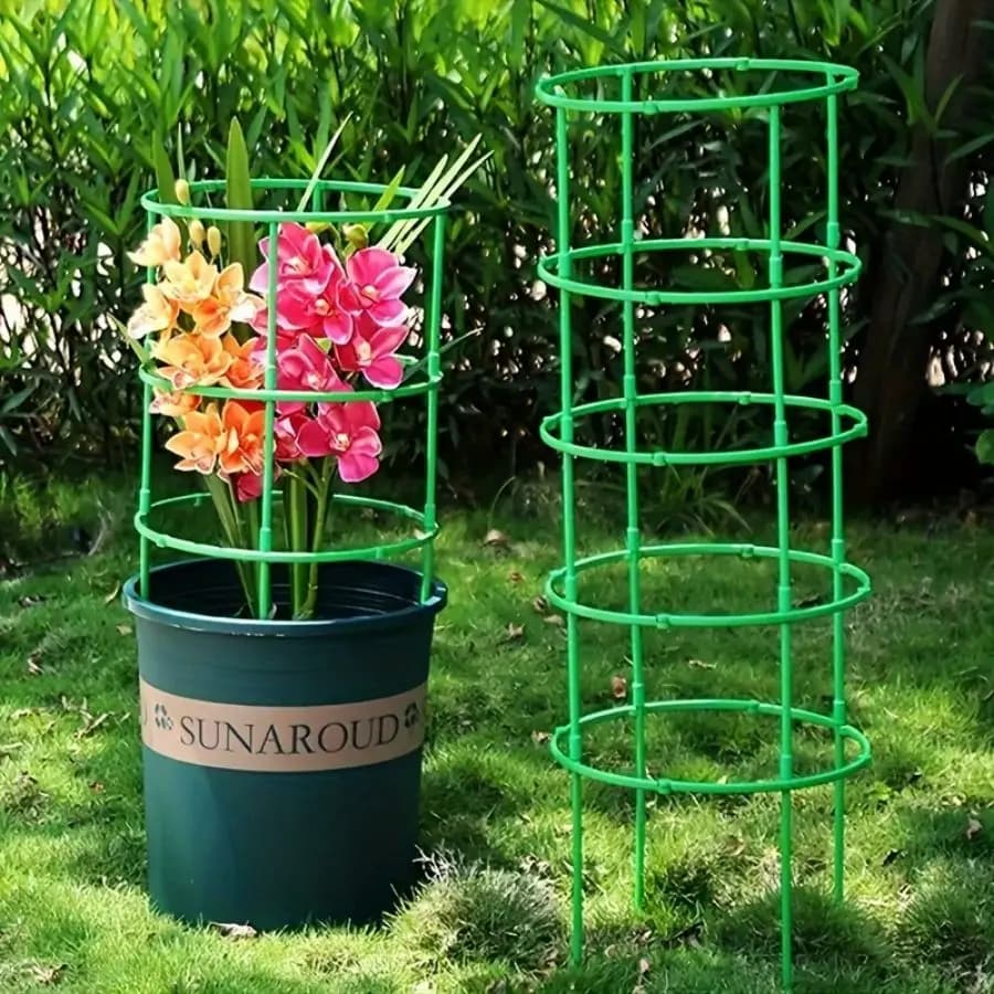 Set da 18 Pezzi, Supporti per Piante a 6 Strati, Anelli di Supporto Rotondi in Plastica, Gabbie per Piante, Supporti per Vasi di Fiori, Tralicci per Piante Rampicanti