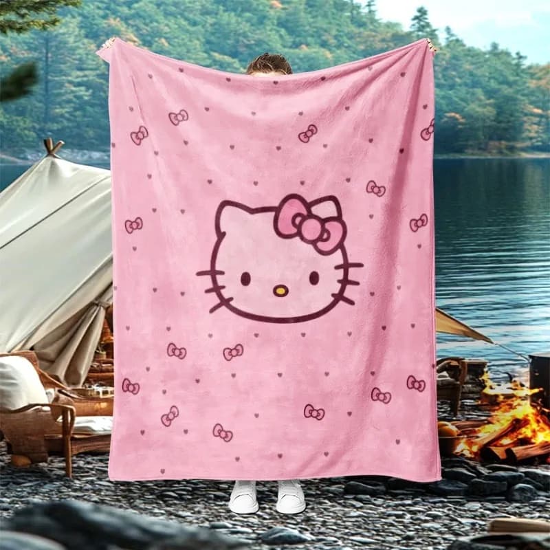 Simpatica Coperta in Flanella Rosa Hello Kitty, Morbida e Calda con Stampa Fiocco Kawaii Sanrio, per Bambini, Camera da Letto, Divano, Campeggio, Arredamento Casa M