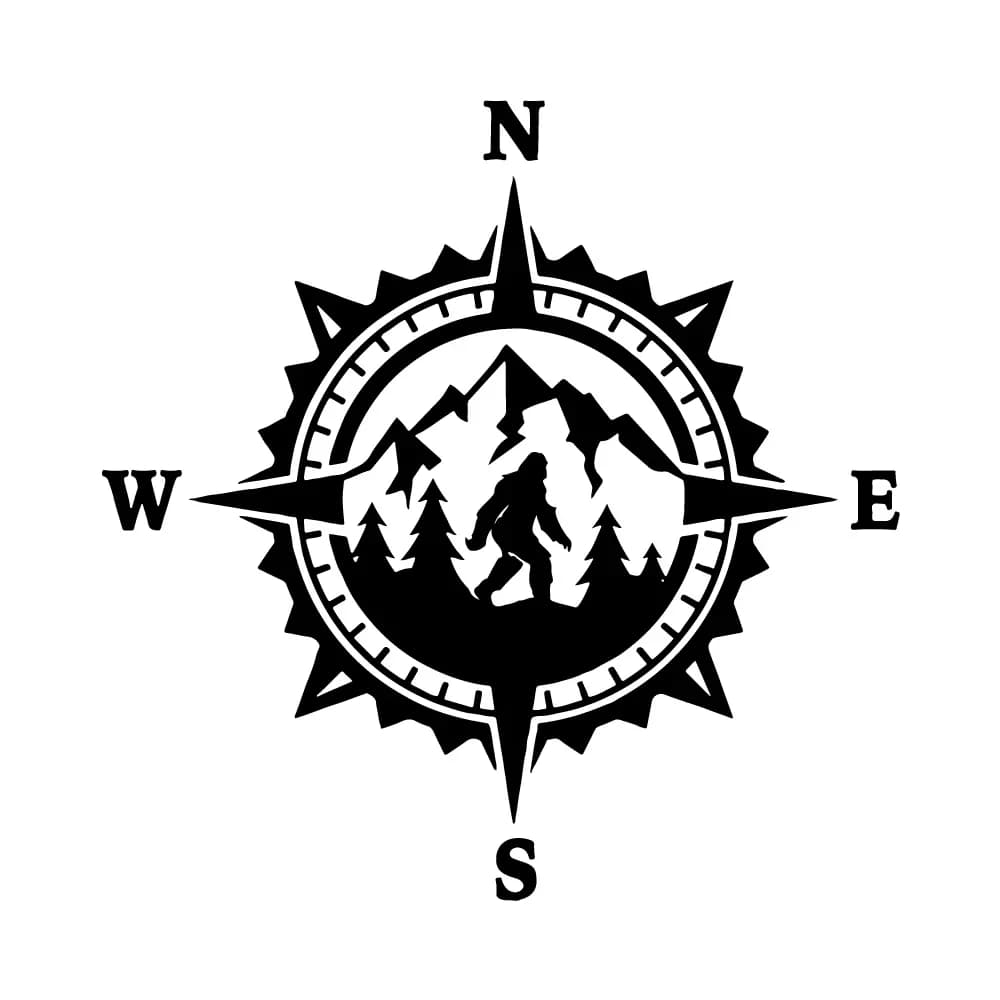 New Design Bigfoot and outdoor compass waterproof car decoration doors and windows car decal bumper decal, 10cm