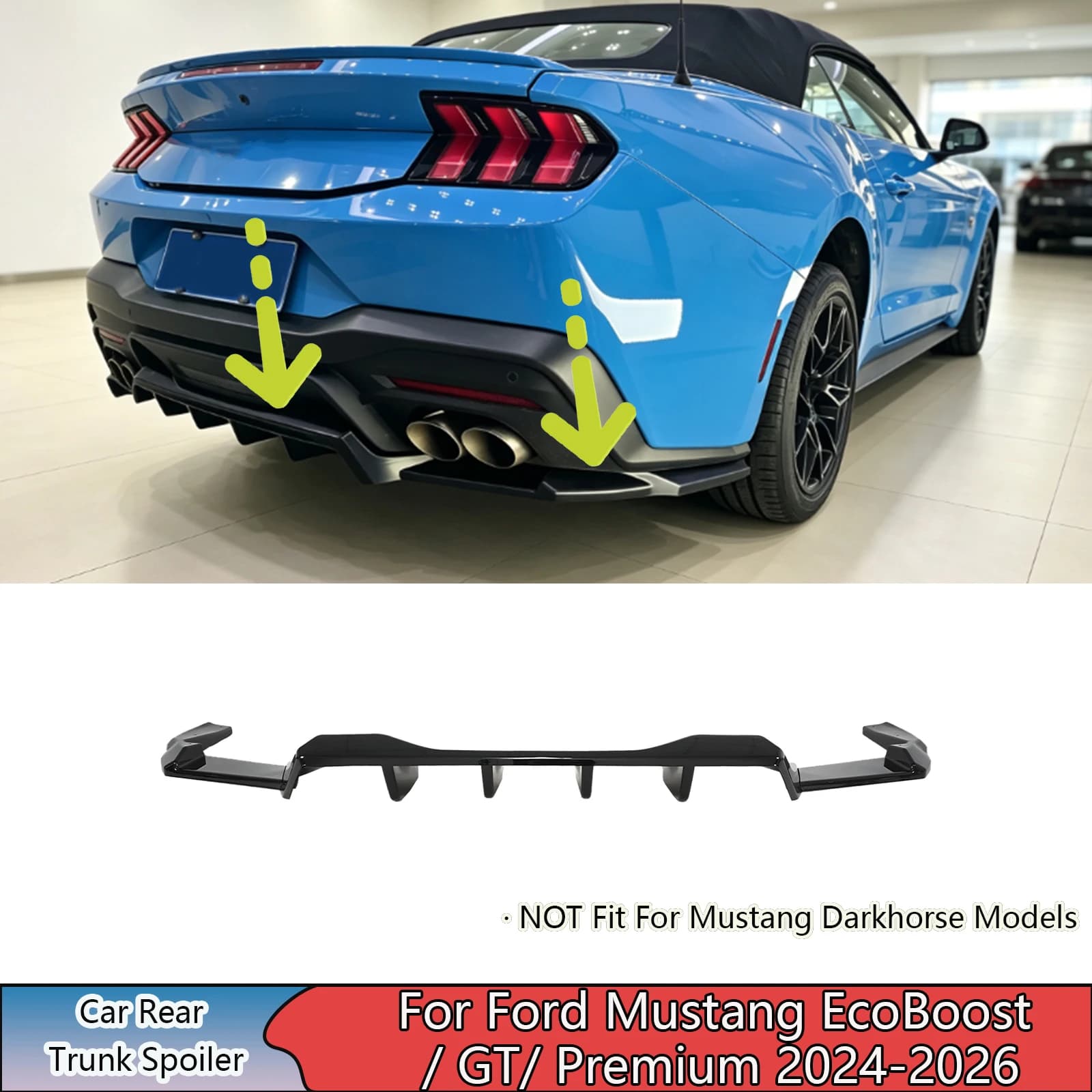 Car Rear Bumper Diffuser For Ford Mustang EcoBoost / GT/ Premium 2024-2026 Exterior Accessories Spoiler Splitter Body Kit