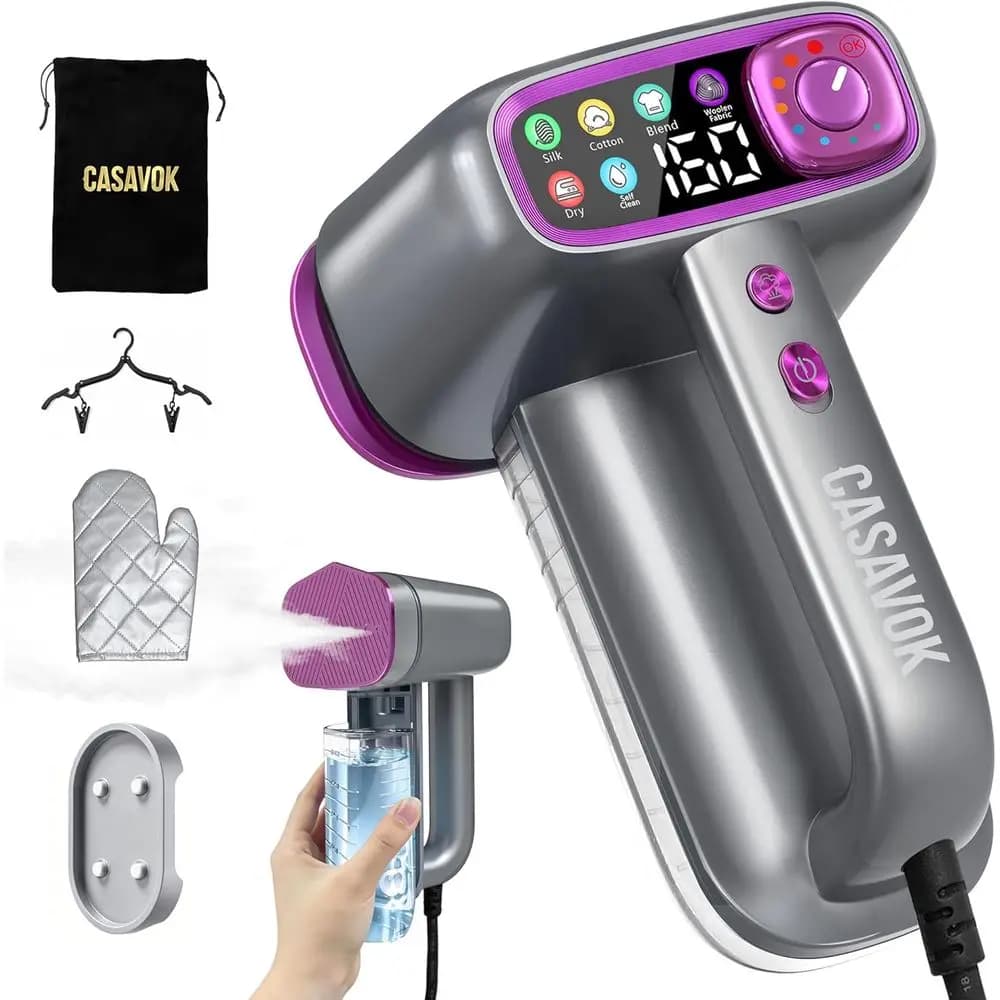 Vaporizzatore Portatile 2-in-1 da 160ml con Piastra per Stirare, 6 Impostazioni di Vapore, 120V