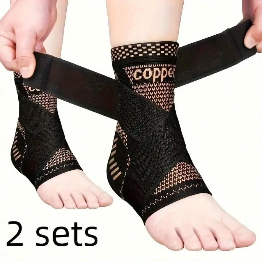 Cavigliere a compressione regolabili da 2 pezzi: supporto traspirante con cinghie rimovibili, nylon altamente elastico per lo sport