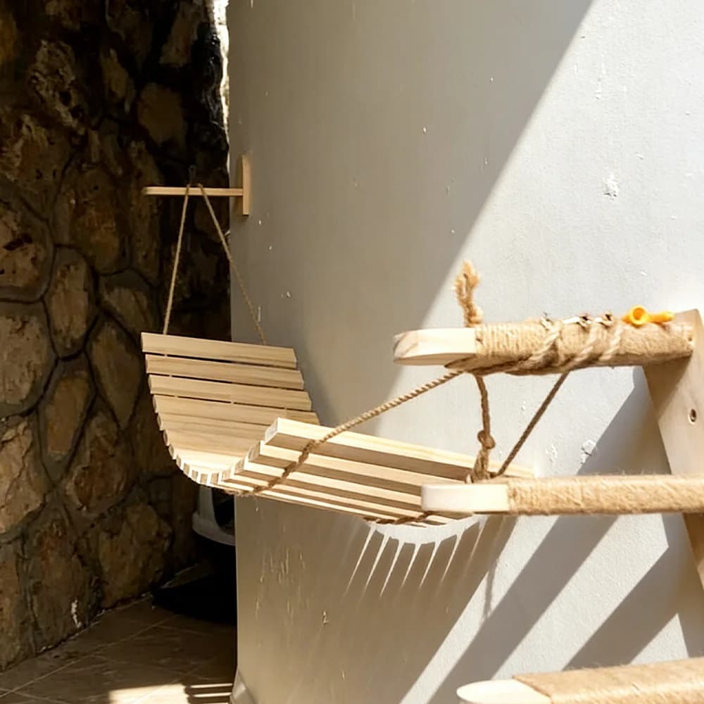 Scaletta per Gatti da Parete in Corda di Sisal e Legno Naturale, con Gradini e Tiragraffi, per Gatti da Interno