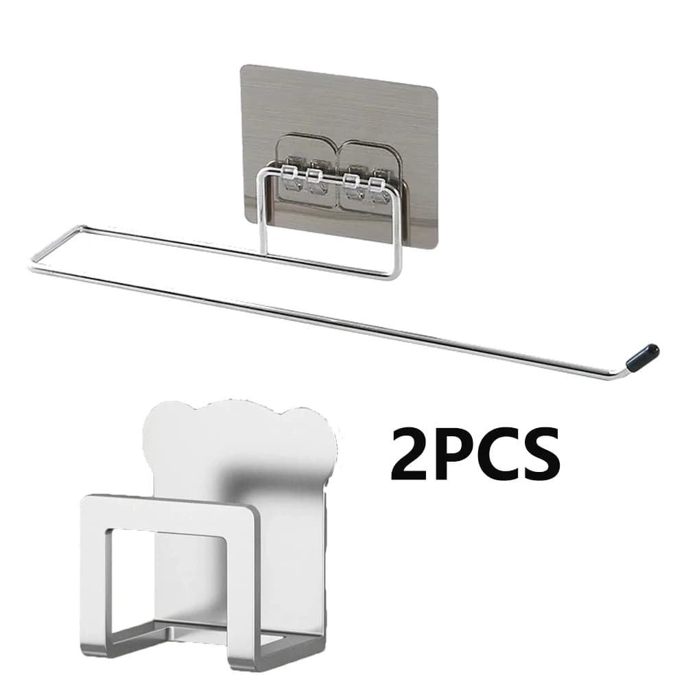2 Pezzi Portarotolo da Cucina e Bagno, Gancio a Muro Senza Foratura, in Acciaio Inossidabile, Ganci Portaoggetti, Accessori per Toilette