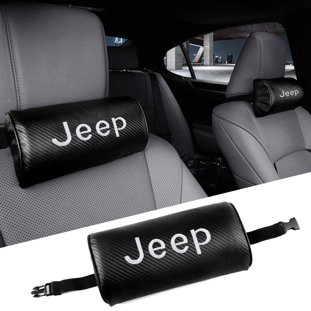 1/2pcs Car Headrest Carbon Fibre Neck Pillow Interior Accessories For JEEP Grand Cherokee Renegade JK Compass Gladiator Wrangler