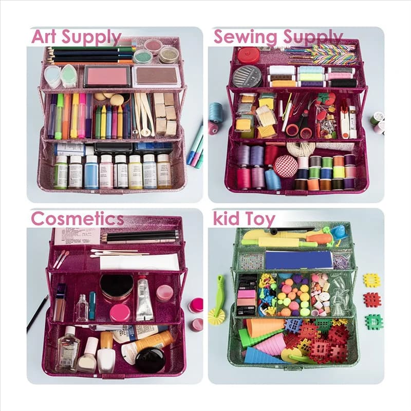 CYCLI-Style holder for glittered and crafted tools, 3-layer stackable transport equipment box, sewing box, art organizer