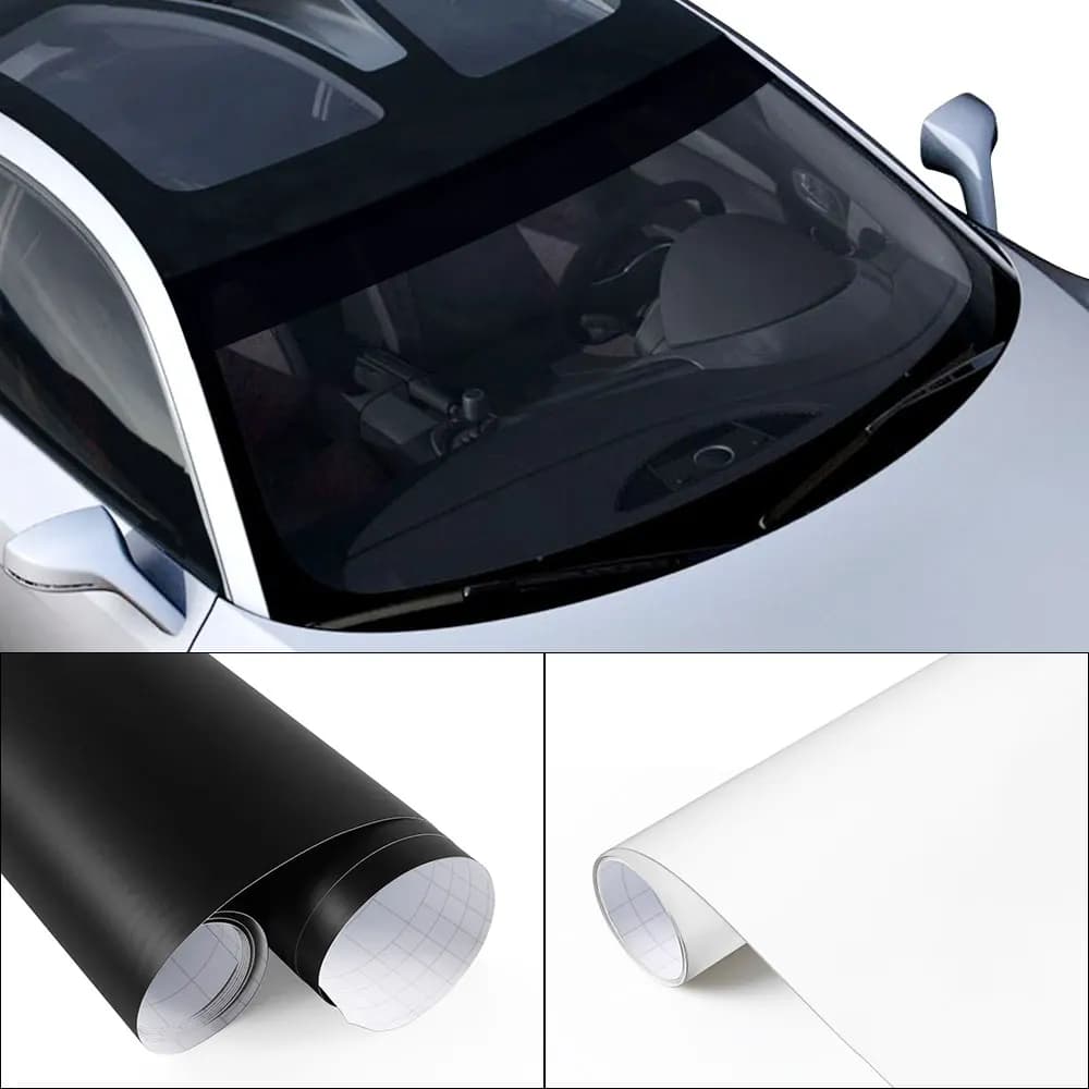 Adesivi per Parabrezza Auto 135x20CM, Strisce in Vinile Impermeabili Anti UV, Controllo del Calore, Adesivi per Finestrini Auto Nero/Bianco