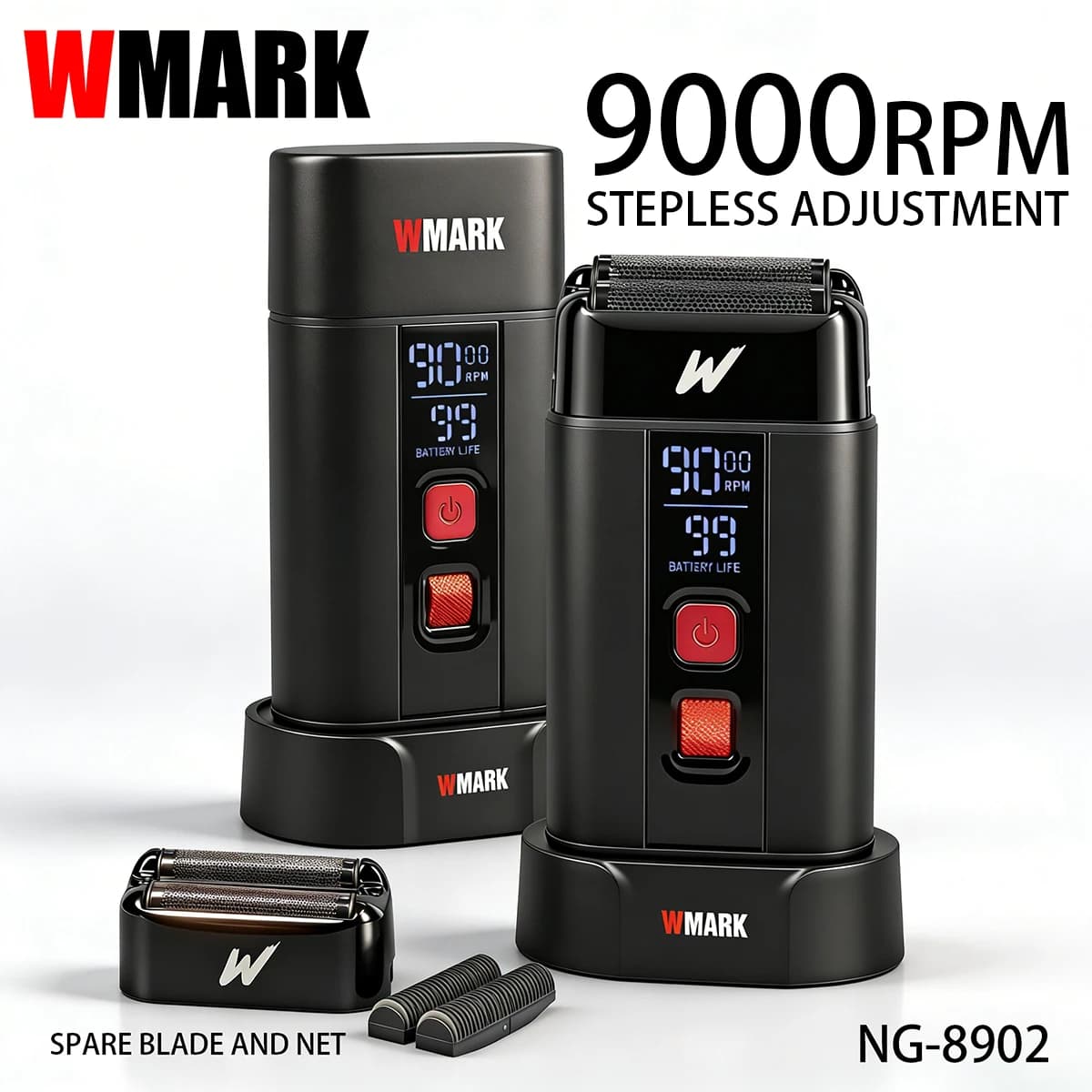 Men's Professional Electric Razor NG-8902 9000 RPM with Infinite Adjustment, Spare Parts and Network Refinish, Fitted