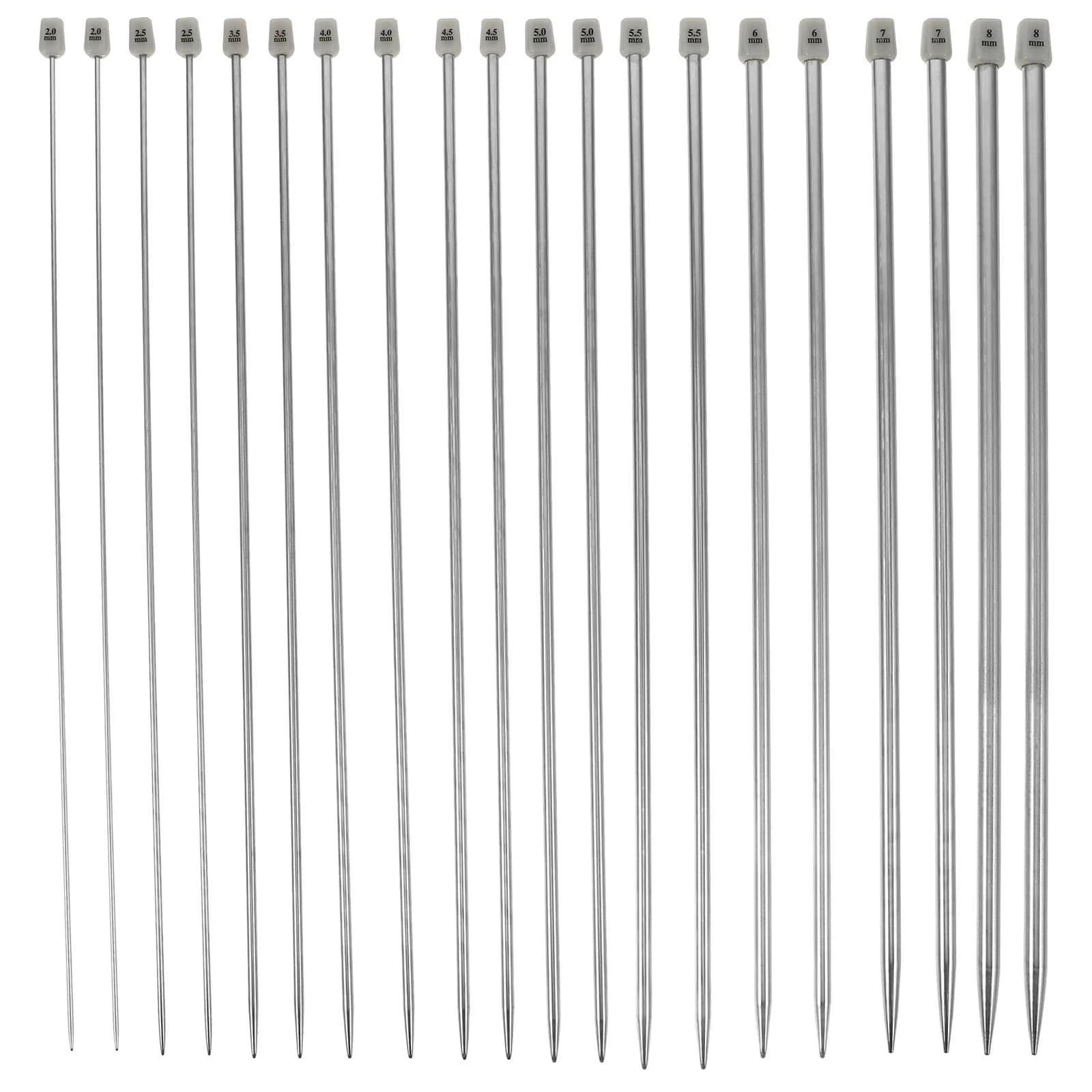 Set di 11 Paia di Ferri da Maglia a Punta Singola in Acciaio Inossidabile, Lunghezza 36 cm, Misure da 2,0 mm a 8,0 mm, Dritti, Lisci e Leggeri