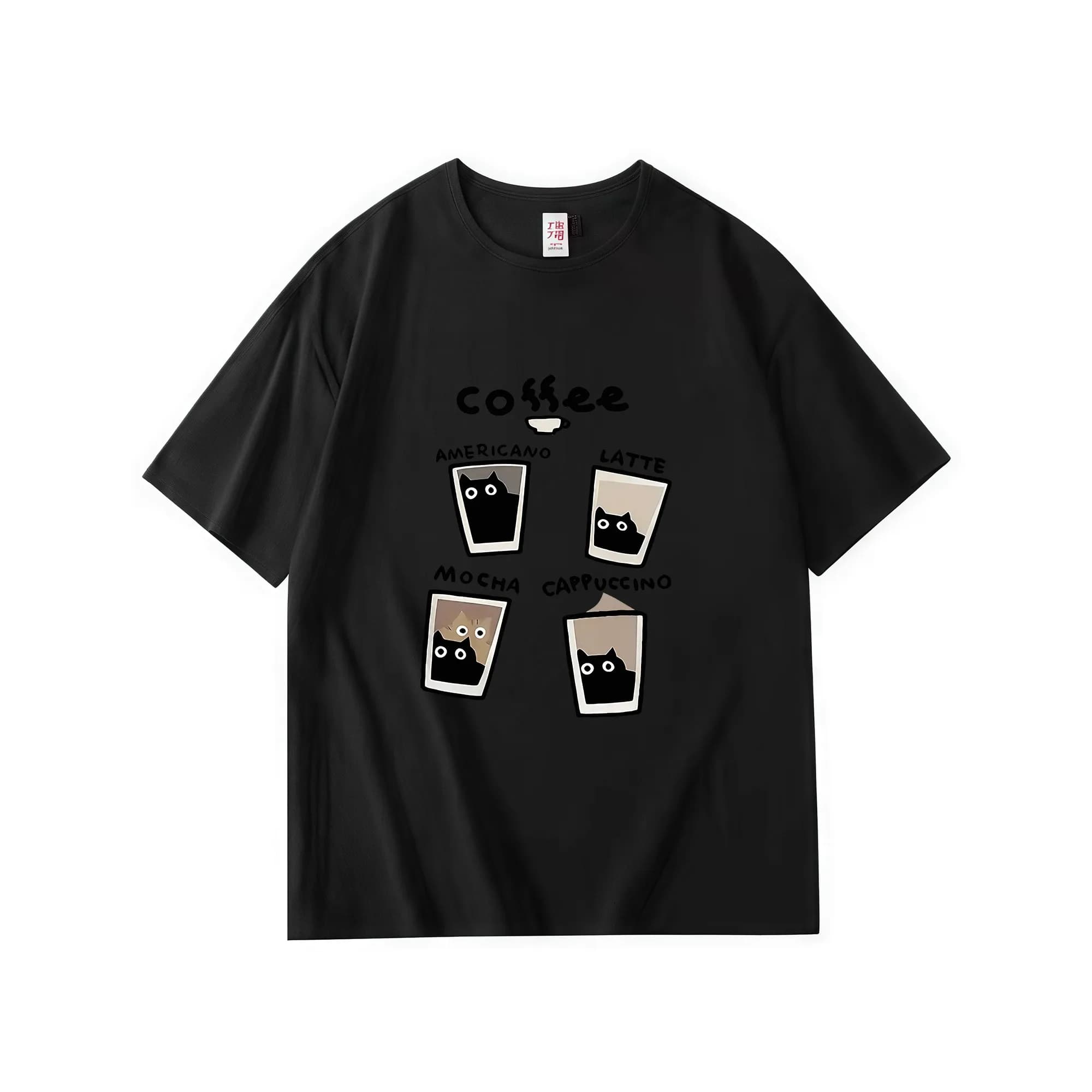 Men's Crew Neck Pure Cotton T-Shirt with Cute Coffee Print, Americano Latte Mocha Cappuccino Graphic Tee for Daily Wear