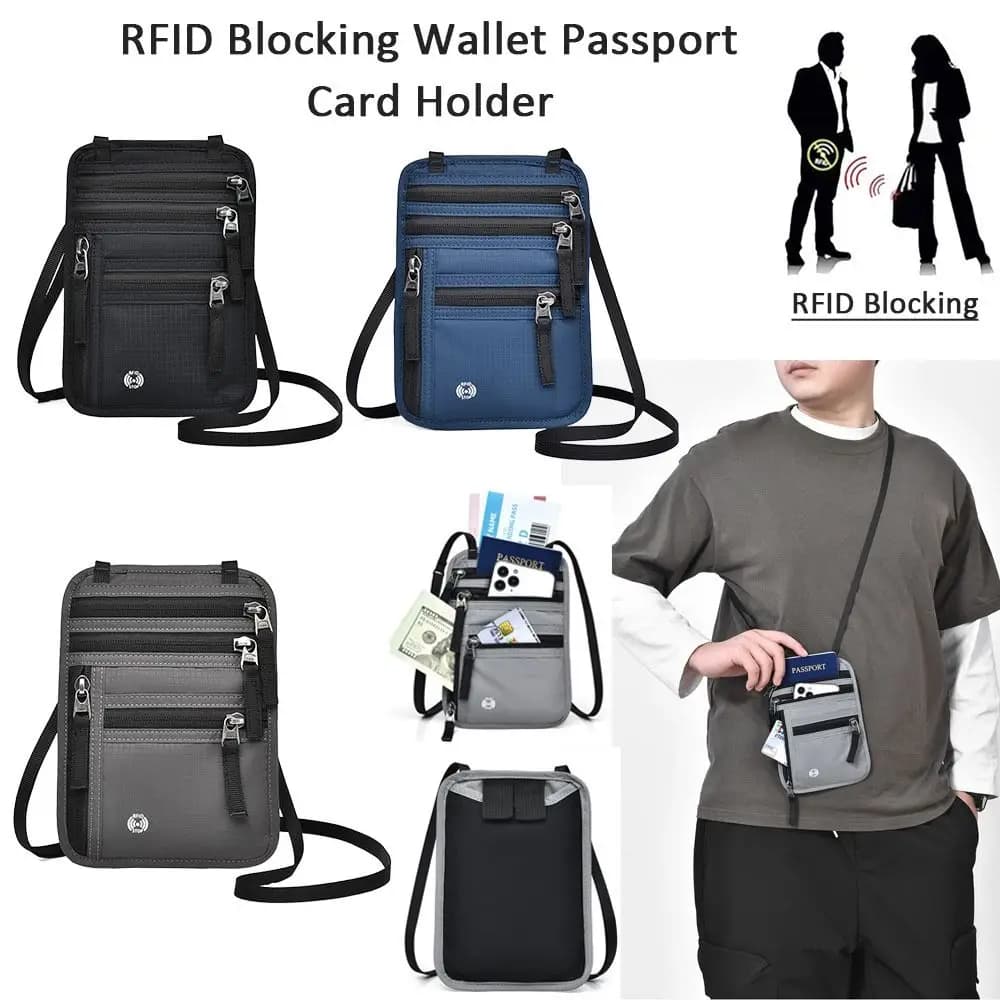 Nylon RFID Blocking Passport Bag Anti-theft Waterproof Halter Card Holder Wear-resistant Lightweight Travel Neck Wallet