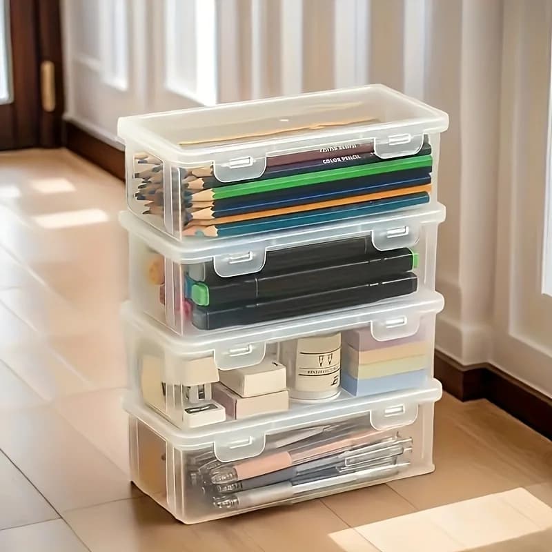 Scatole portaoggetti trasparenti - Organizzatore grande impilabile con coperchio trasparente, Casa - Organizzatore da scrivania salvaspazio, Idea regalo di Natale