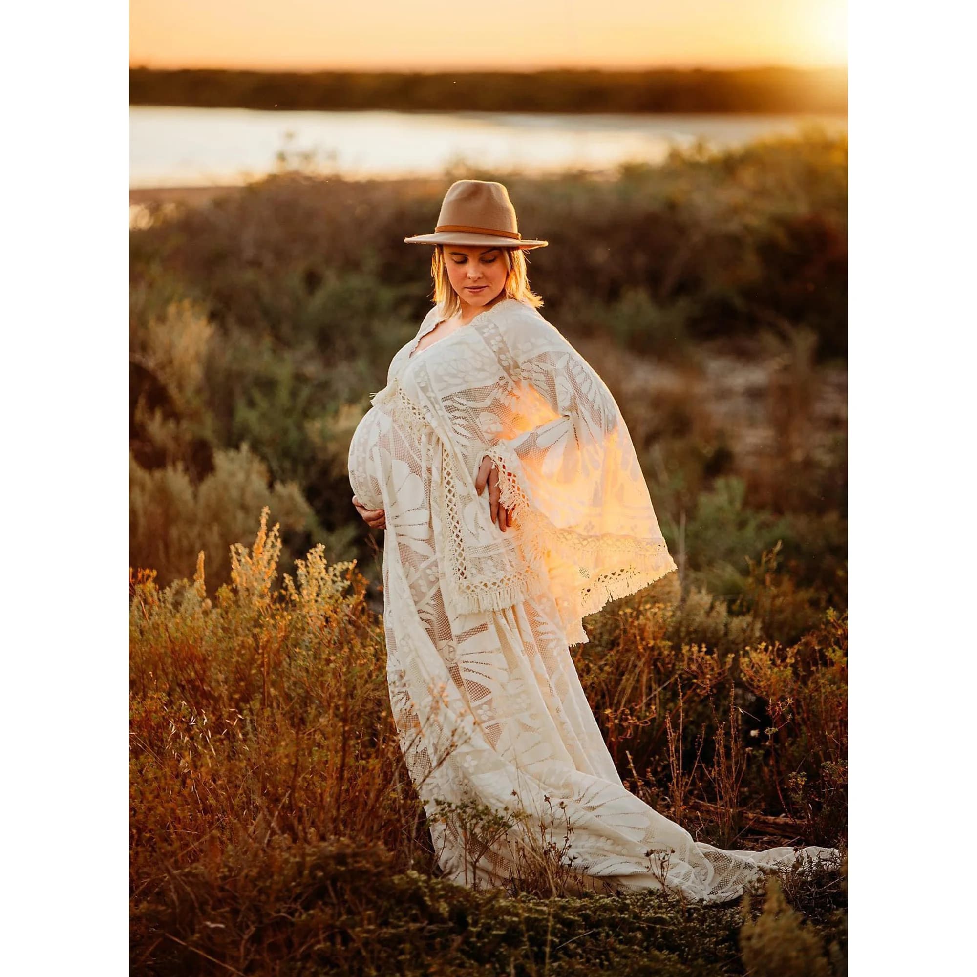 Don & Judy Boho lace dress maternity photo tips Cardigan dress pregnant women Maxi dress long Baby Shower gift
