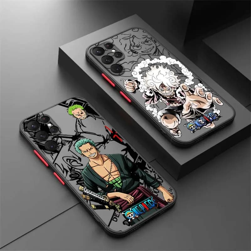 Cover per Telefono One Piece Luffy Zoro per Samsung Galaxy S25 S24 S23 S22 S21 S20 S10 S9 Ultra FE 5G, Opaca e Traslucida