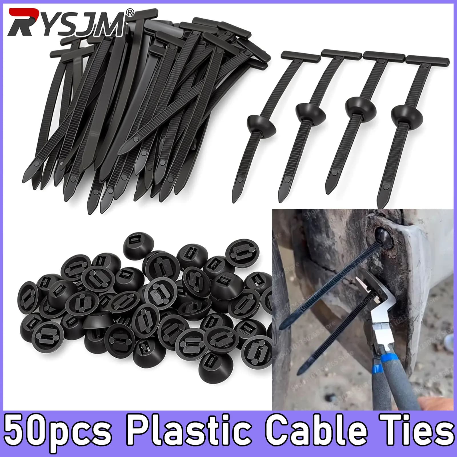 50PCS Plastic Cable Ties Car Cable Tie Buckle Fixed Through The Core Nail Cable Tie Buckle Mudguard Fender Inner Lining Buckle