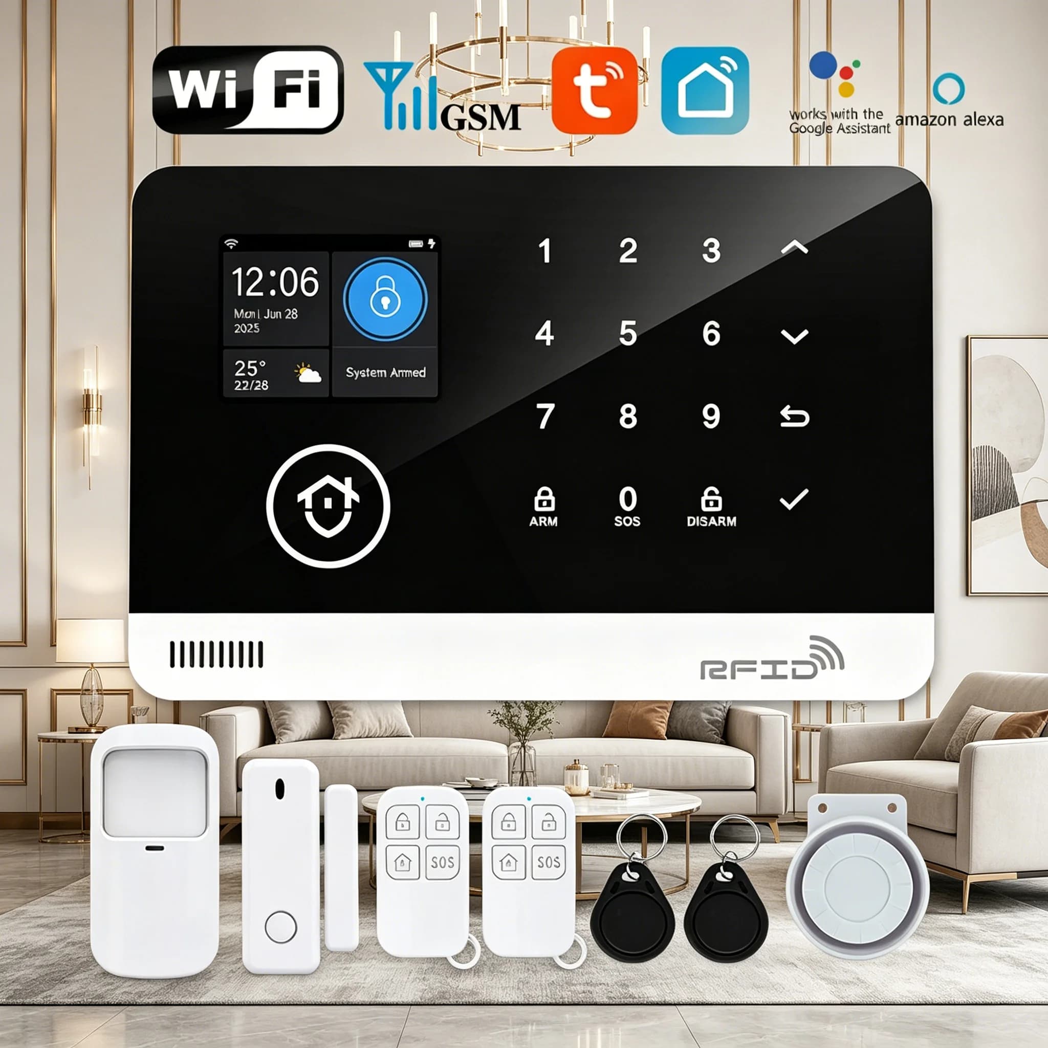 Sistema di Allarme Antifurto WiFi GSM Tugard, Compatibile con Alexa, Sirena 120dB, Rilevamento Movimento, Telecomando