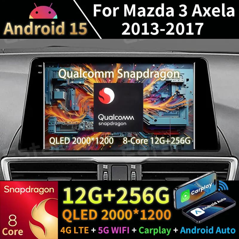 Autoradio Android 15 per Mazda 3 Mazda3 3 Axela BM 2013-2017 con Carplay Wireless, GPS, Lettore Multimediale e Navigatore Stereo