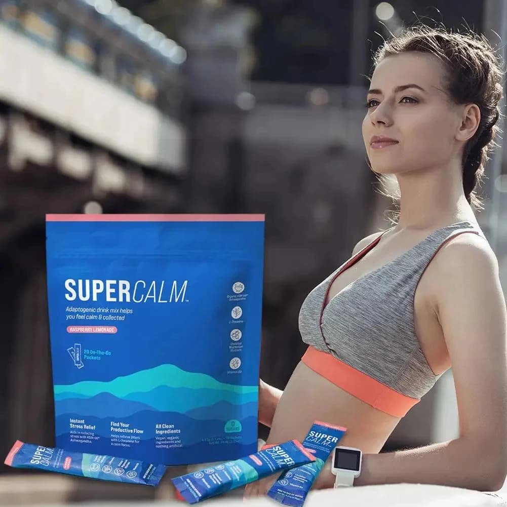 SUPERCALM Mix in Raspberry Electrolytes Powder for Drinks, Calm Mind, Relieves Anxiety, Promotes Muscle Relaxation, Vitamin Supplement