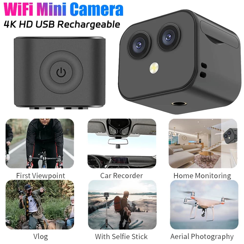 Mini telecamera WiFi 4K HD Telecamera di monitoraggio di sicurezza Visione notturna Videocamera domestica USB ricaricabile Visualizzazione remota per interni ed esterni