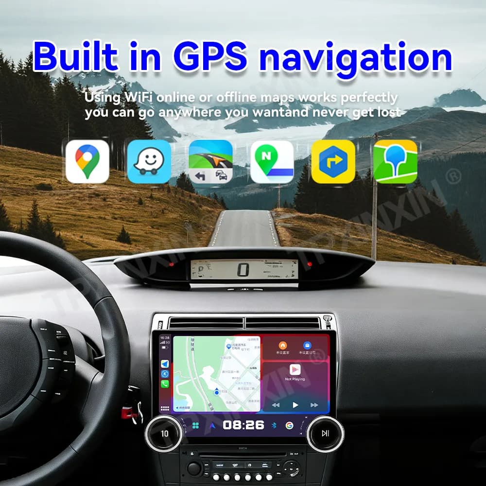 For Citroen C4 2004-2009 Android 15 Car Stereo Wireless CarPlay GPS Navigation DSP Octa-Core IPS Touch Screen 4G WiFi OEM Fit