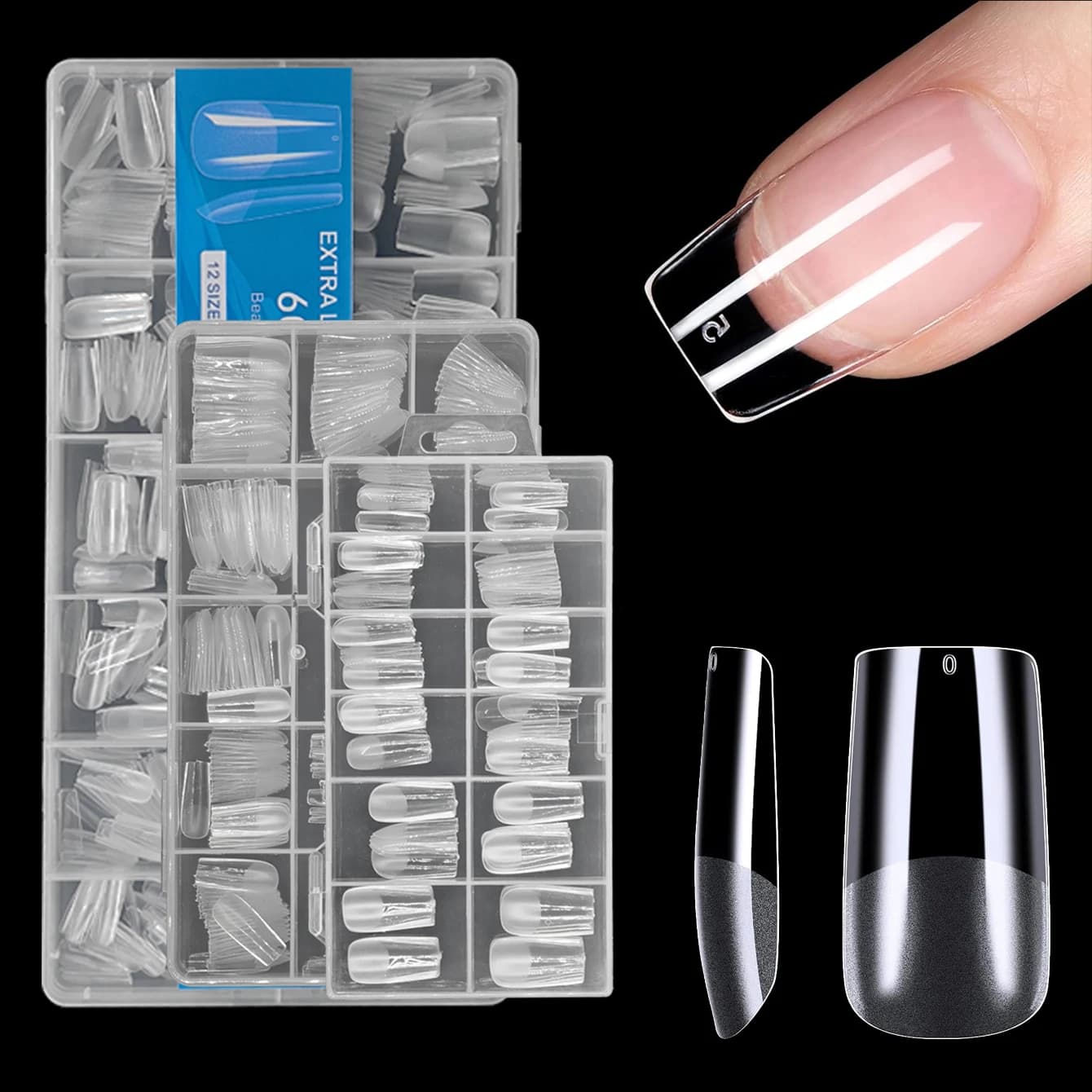 120/240/330/600 pezzi Unghie finte quadrate medie - Unghie a pressione trasparenti con punte in gel rimovibili, Unghie artificiali a copertura totale per S