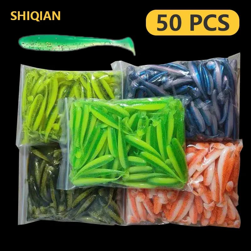 SHIQIAN 50 PZ Esche da pesca morbide Wobblers per luccio Esca artificiale Silicone Forniture per la pesca invernale strumenti Esca morbida