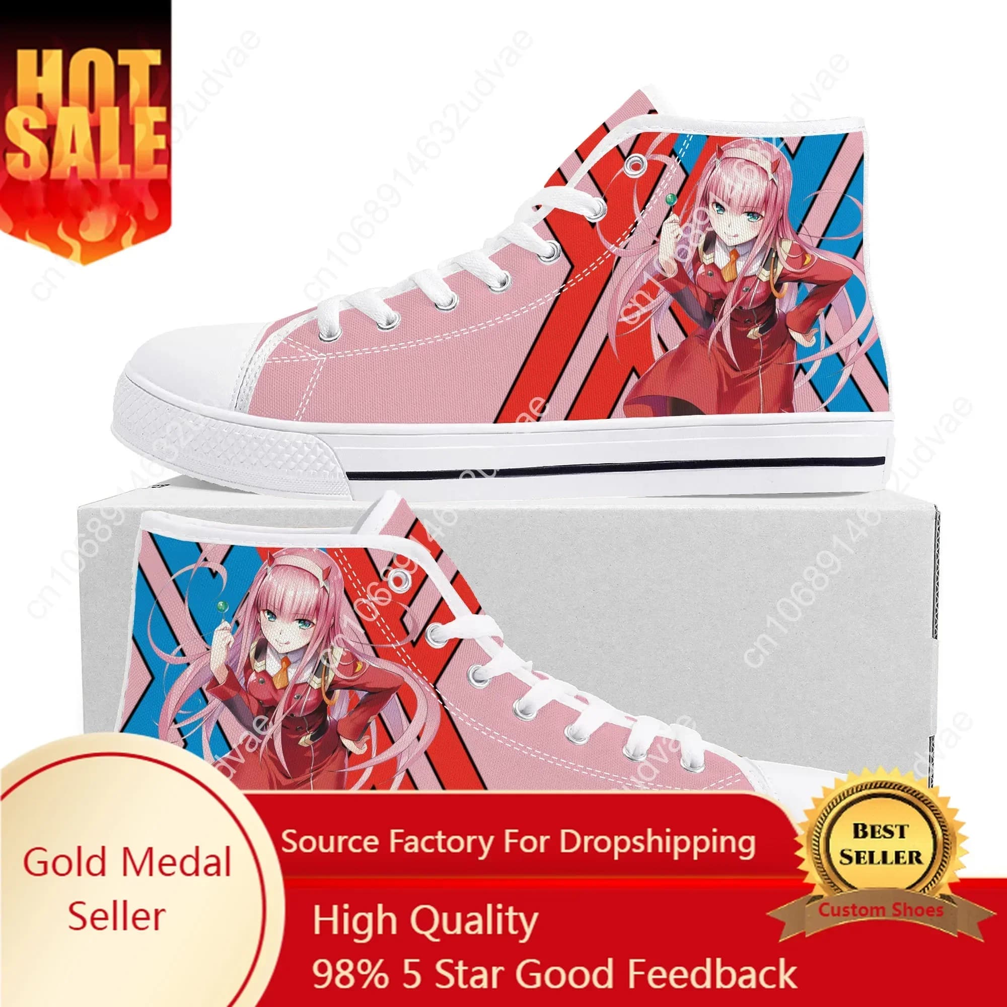 DARLING In The FRANXX Zero Two Sneakers High Men Women's Adolescent Sneaker in Canvas Casual Shoes for Couple