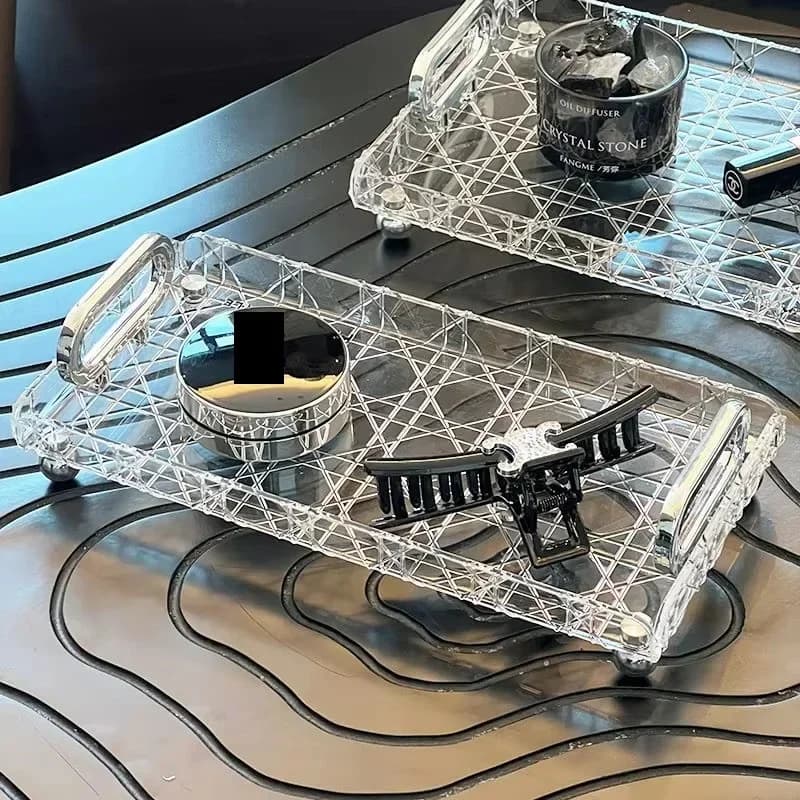 Vassoio rettangolare in acrilico Pennello per trucco Portaoggetti per gioielli Casa Soggiorno Vassoi per tazze d'acqua Decorazione del desktop