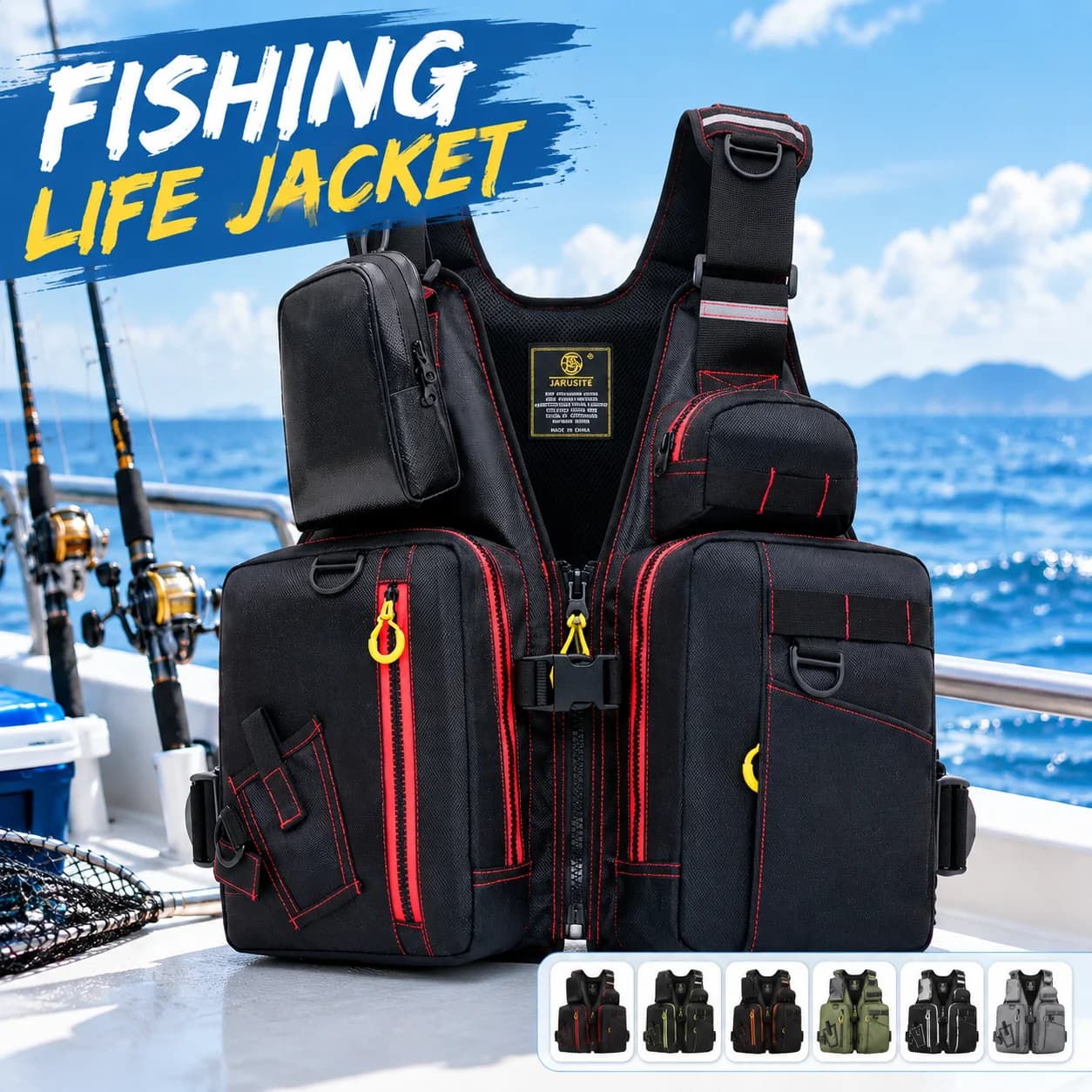 Adult Fishing Life Jacket Vest 75N Buoyancy Multi Pocket Breathable Sea Boat Fly Lure Fishing Vest Adjustable Accessories