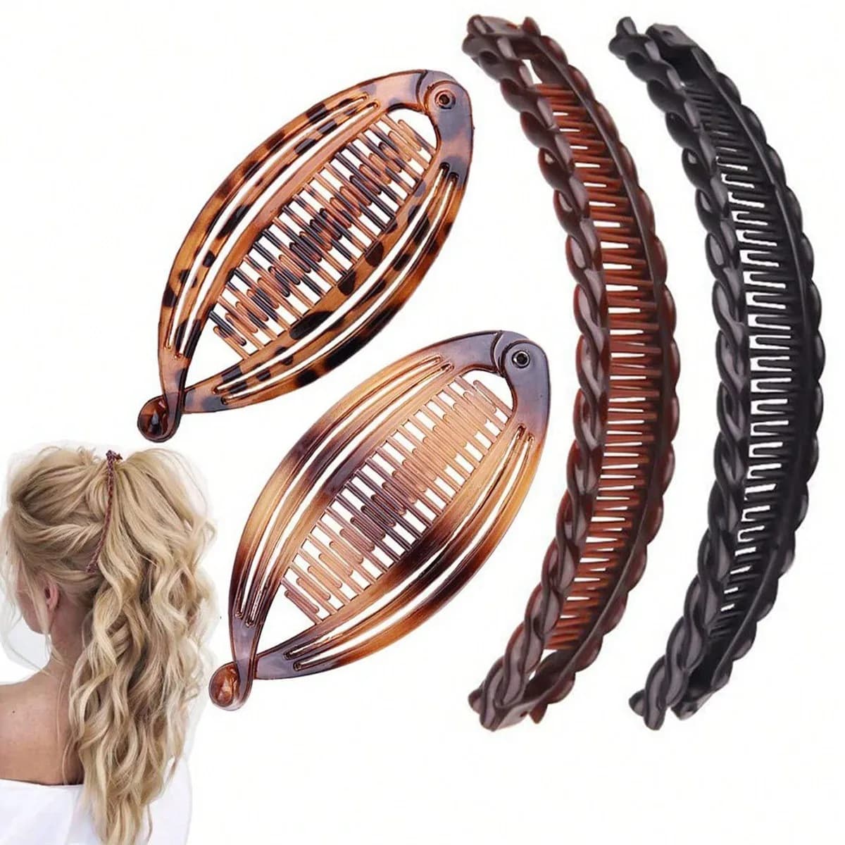 Set di Mollette per Capelli a Forma di Banana, Pettini a Spirale, Mollette a Forma di Pesce, Fermacoda per Ragazze, Mollette a Forma di Durian, Mollette a Forma di Aragosta, Accessori per Capelli Neri