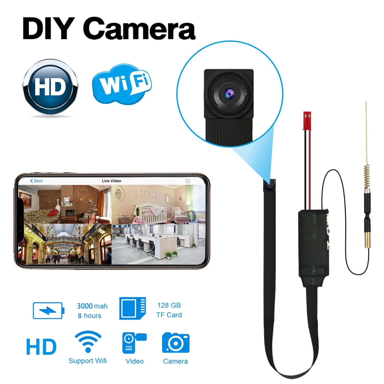 Mini telecamera HD 1080P Modulo fai da te Rilevazione movimento Telecamera WiFi Videoregistratore Telecamera di sorveglianza di sicurezza domestica Cam wireless P2P da 4 MP