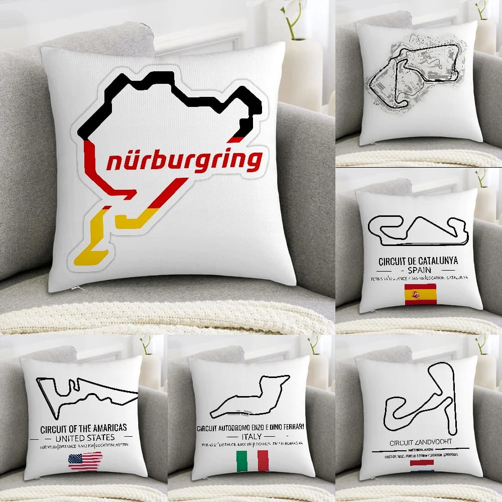 Nurburgring Federa per cuscino per auto sportiva Divano decorativo per la casa Stampa fronte-retro Fodere per cuscini quadrate in peluche Fodera per cuscino