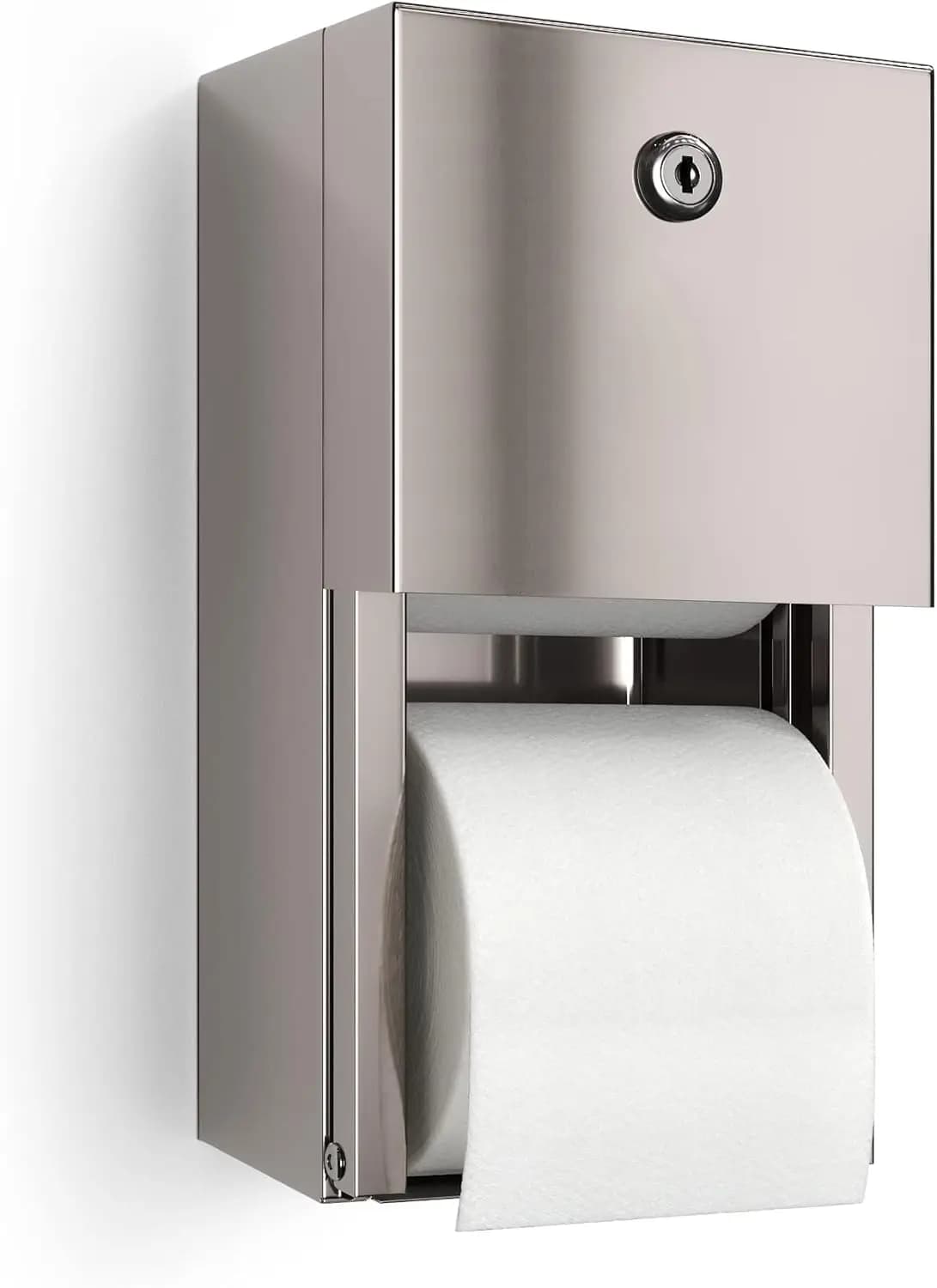 Dispenser Commerciale per Carta Igienica, Portarotoli Doppio in Acciaio Inox da Parete con Chiusura di Sicurezza per Bagno e Toilette