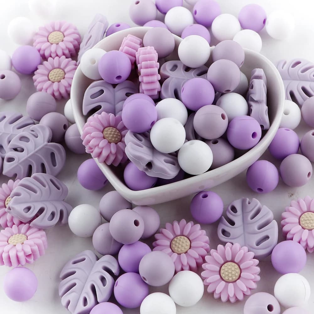 Set di 40 nuove perline in silicone a forma di margherita/foglia/rotonde per la creazione di gioielli, collane, bracciali, orecchini, accessori personalizzabili fai da te
