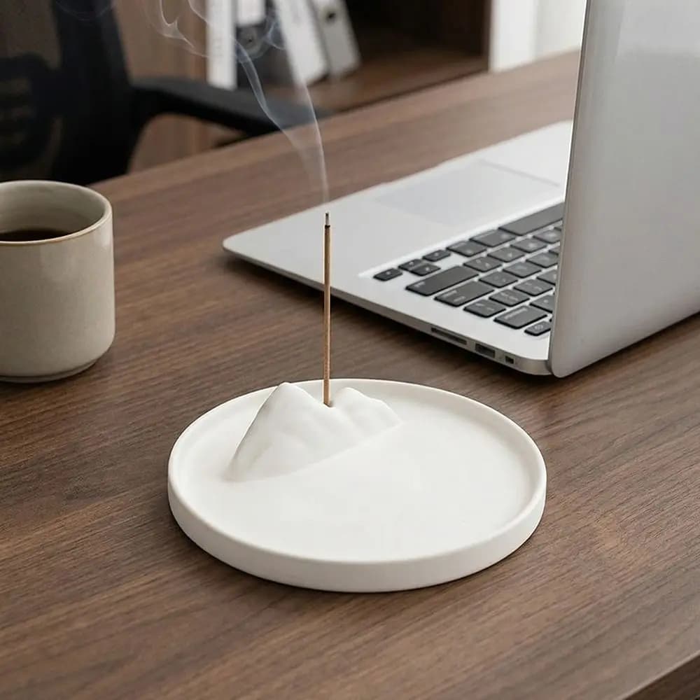 Bruciatore di incenso in ceramica antiscivolo, fondo piatto rotondo, supporto per aromaterapia, superficie liscia, vassoio resistente per bruciare incenso, studi di yoga