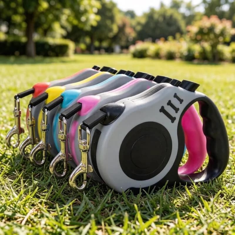 Guinzaglio per Cani di Piccola Taglia e Gatti, 3m 5m, Retrattile Automatico, Resistente in Nylon, per Viaggi, Passeggiate, Escursioni all'Aperto
