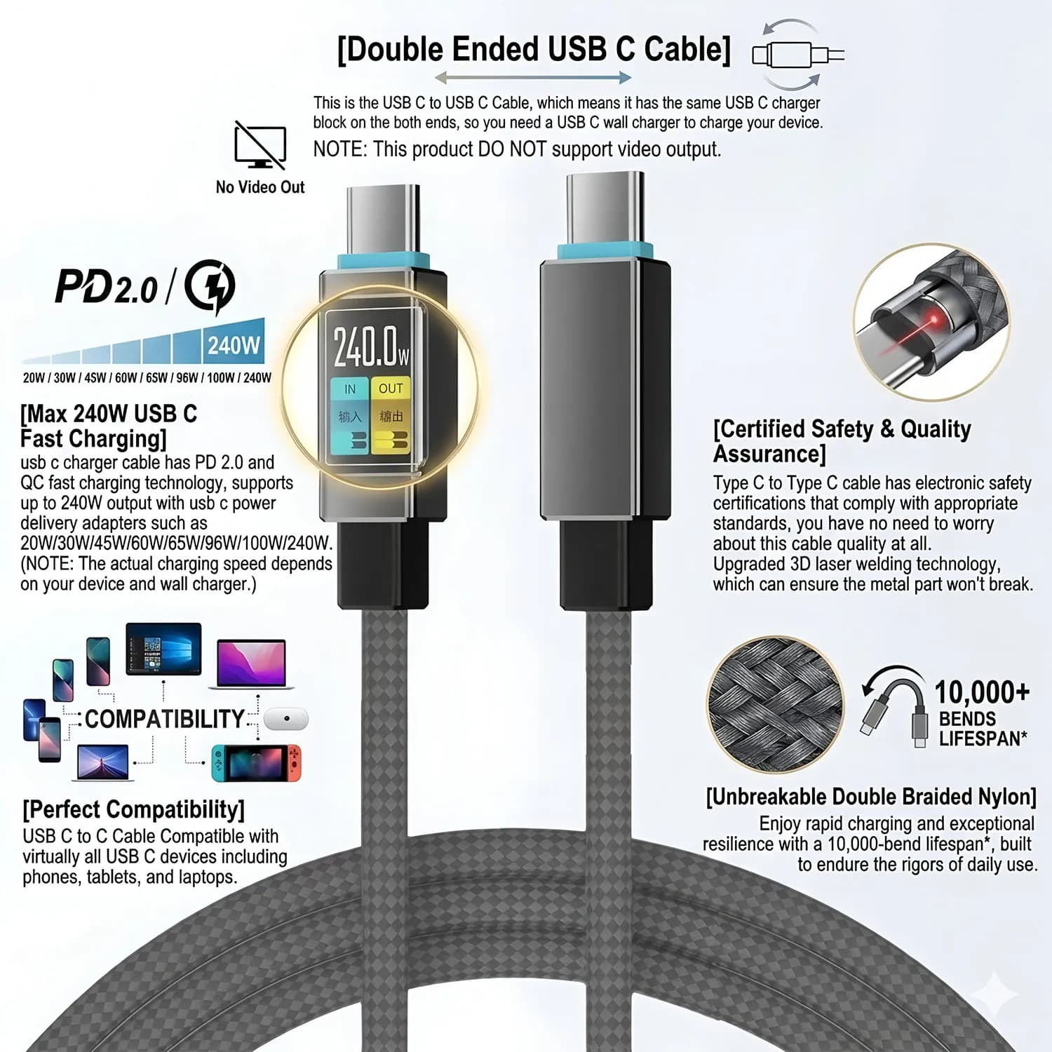 240W Fast Charge Cable PD Quick Charging High Quality USB C TO PD Type C Cable For iPhone Xiaomi 17 Plus Pro Max Samsung S24