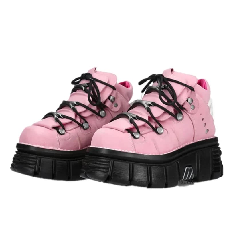 New Punk Style Women Shoes Lace-up heel height 6CM Platform Shoes Woman Gothic Ankle Rock Boots Metal Decor Woman Sneakers