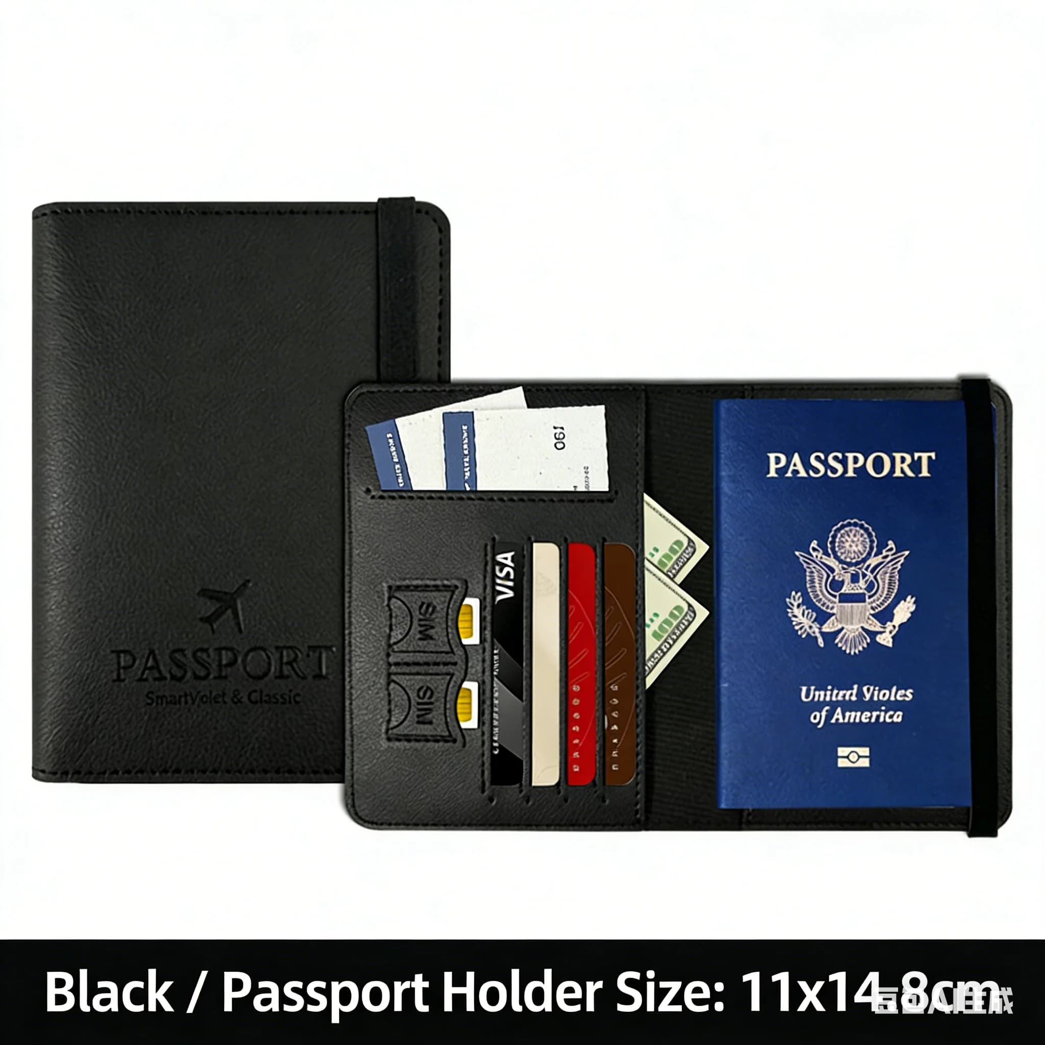 Portafoglio per Passaporto in Pelle PU, Accessorio Multifunzione, Custodia Protettiva, Porta Documenti da Viaggio per Donne/Uomini