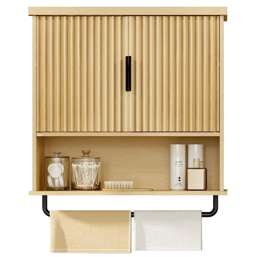 Collezione MAXE: Mobile da Bagno Sospeso a Parete, Armadietto Sopra WC con Ripiano Regolabile, Portasciugamani, Ante Scanalate, 7.9 x