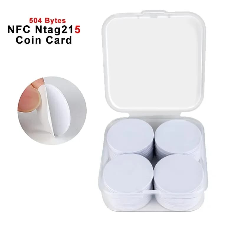 20 pz 13.56 MHz Ntag215 Monete NFC Carte Adesive Badge Supporto 504 Byte ISO/IEC 14443 A 25mm PVC Impermeabile 215 Tag