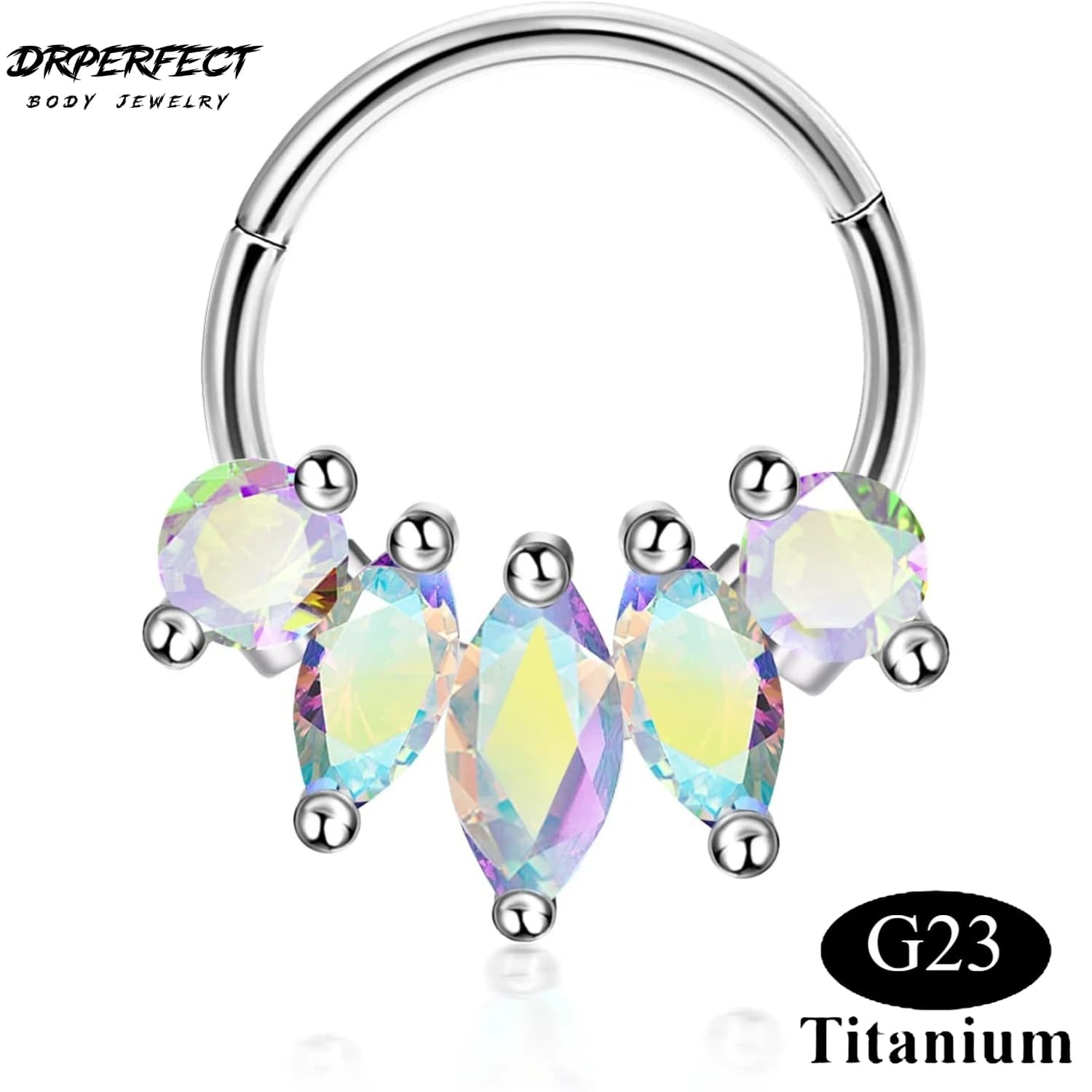 Drperfect G23 Titanium Septum Rings Hinged Septum Clicker Ring for Women Men CZ Nose Septum Cartilage Helix Piercing Jewelry